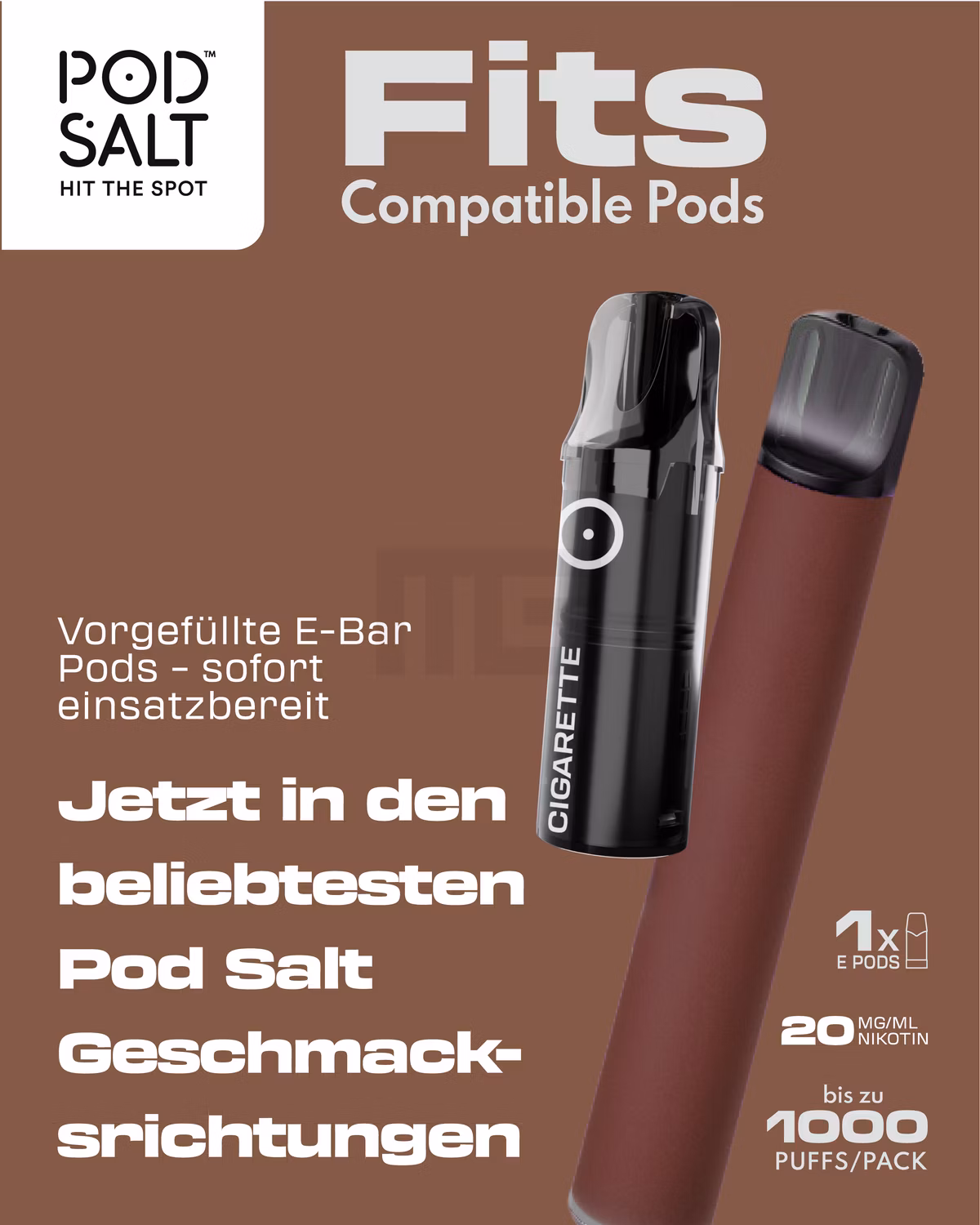 Pod Salt - Fits - Prefilled Pod - Cigarette - 20mg - 2ml - 3er Pack Pod Salt - Fits - Prefilled Pod - Cigarette - 20mg - 2ml - 3er Pack