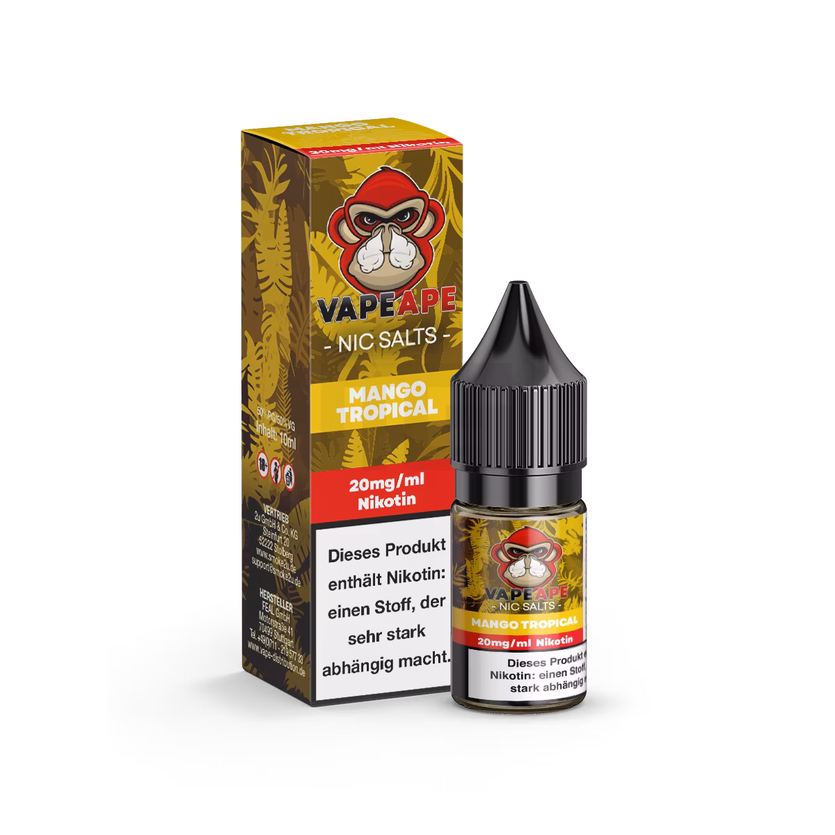 VapeApe - Nikotinsalz-Liquid - 10ml - Mango Tropical | Nikotinsalz-Stärke : 20mg VapeApe - Nikotinsalz-Liquid - 10ml - Mango Tropical | Nikotinsalz-Stärke : 20mg