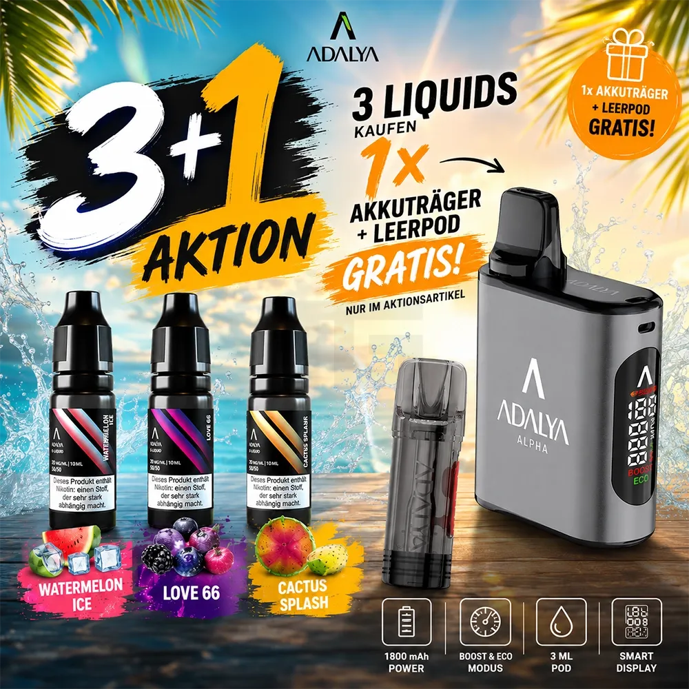 Adalya - 3+1 Aktion - Nikotinsalz-Liquids + Basisgerät Gratis
