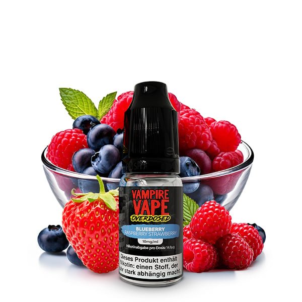 Vampire Vape - Overdosed - Nikotinsalz-Liquid - 10ml - Blueberry Raspberry Strawberry | Nikotinsalz-Stärke : 20mg Vampire Vape - Overdosed - Nikotinsalz-Liquid - 10ml - Blueberry Raspberry Strawberry | Nikotinsalz-Stärke : 20mg