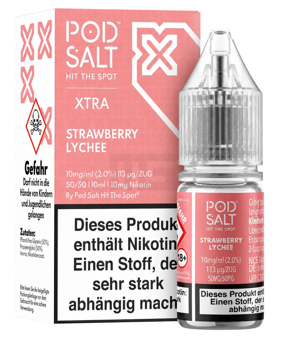 Pod Salt - Xtra - Strawberry Lychee - Nikotinsalz-Liquid - 10ml - 10mg Pod Salt - Xtra - Strawberry Lychee - Nikotinsalz-Liquid - 10ml - 10mg