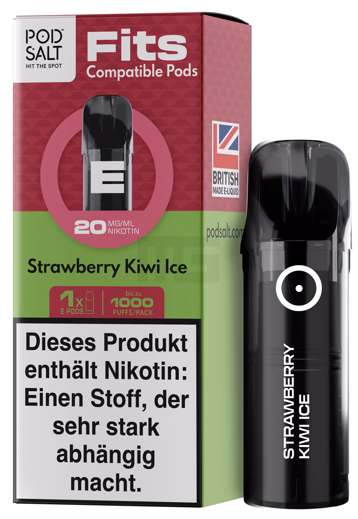 Pod Salt - Fits - Prefilled Pod - Strawberry Kiwi ice - 20mg - 2ml - 3er Pack