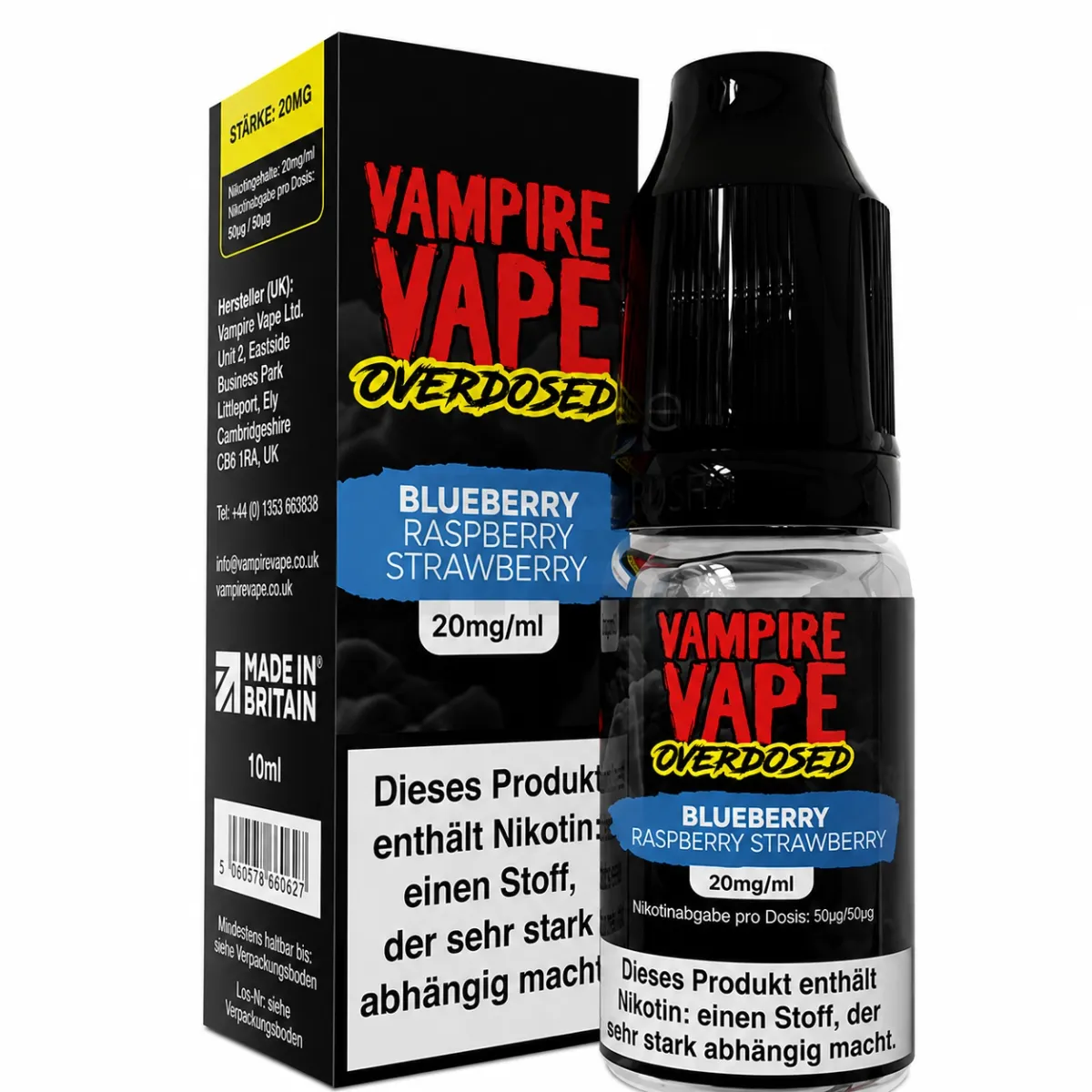 Vampire Vape - Overdosed - Nikotinsalz-Liquid - 10ml - Blueberry Raspberry Strawberry | Nikotinsalz-Stärke : 20mg