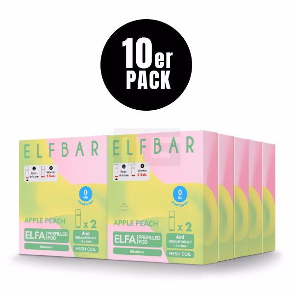 Elfbar - ELFA - Prefilled Pod - (VE= 10 Stück) Displaykarton - Apple Peach | Nikotinsalz-Stärke : 0mg