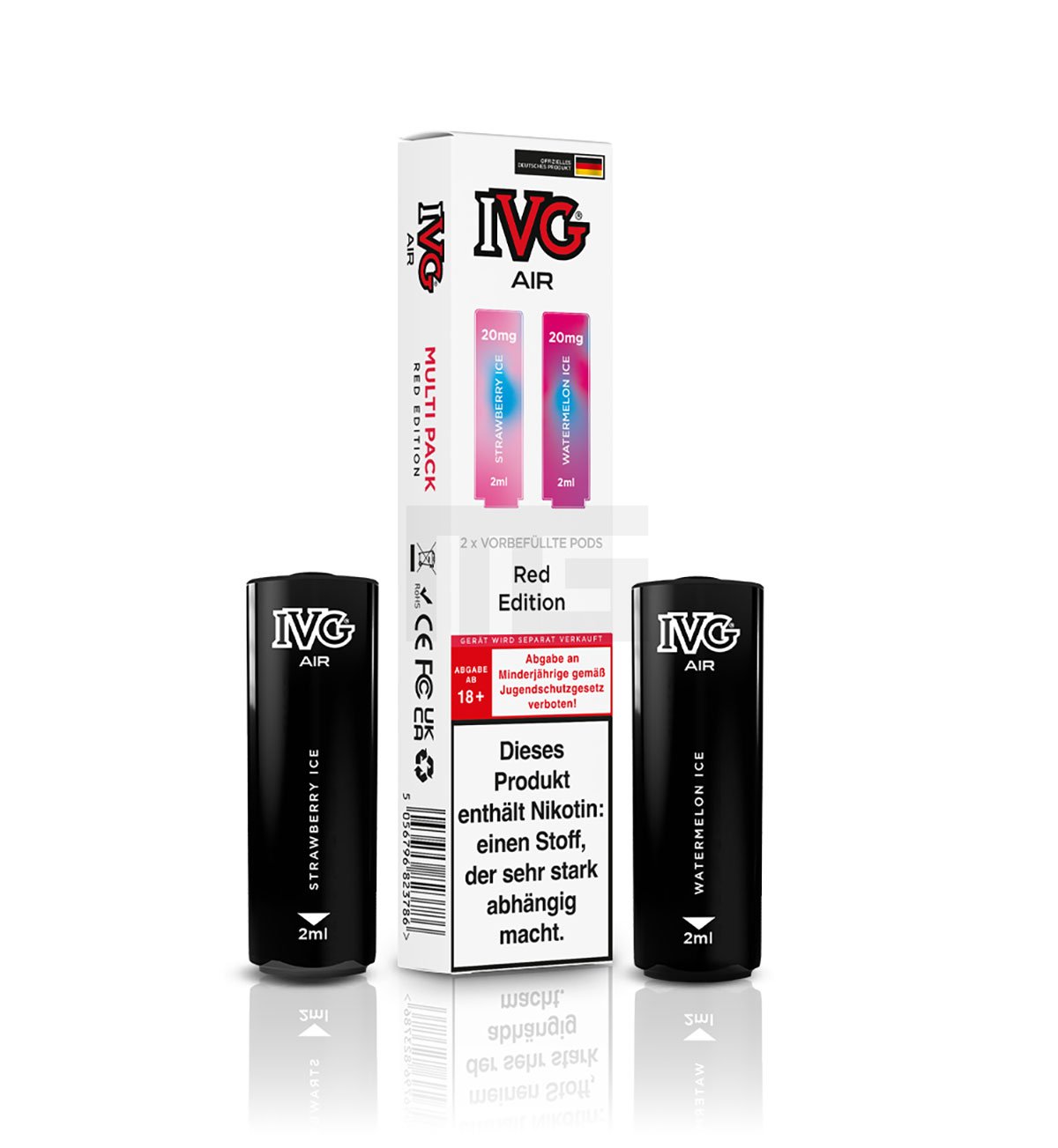 IVG - AIR - Prefilled Pod - Multi Flavour Edition - 2ml - Red Edition (Strawberry Ice & Watermelon Ice) | Nikotinsalz-Stärke : 20mg | Paketgröße : 1er Packung IVG - AIR - Prefilled Pod - Multi Flavour Edition - 2ml - Red Edition (Strawberry Ice & Watermelon Ice) | Nikotinsalz-Stärke : 20mg | Paketgröße : 1er Packung