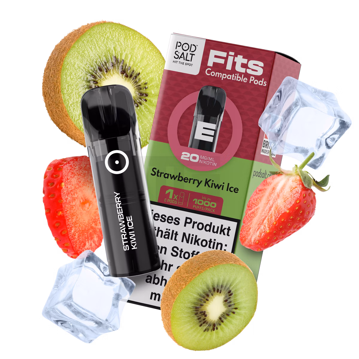 Pod Salt - Fits - Prefilled Pod - Strawberry Kiwi ice - 20mg - 2ml - 3er Pack
