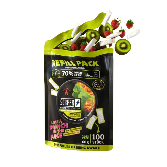 Scooper - Koffein Pouches - Refill Pack - Spicy Strawberry Kiwi - 80mg - 100 Stück Scooper - Koffein Pouches - Refill Pack - Spicy Strawberry Kiwi - 80mg - 100 Stück