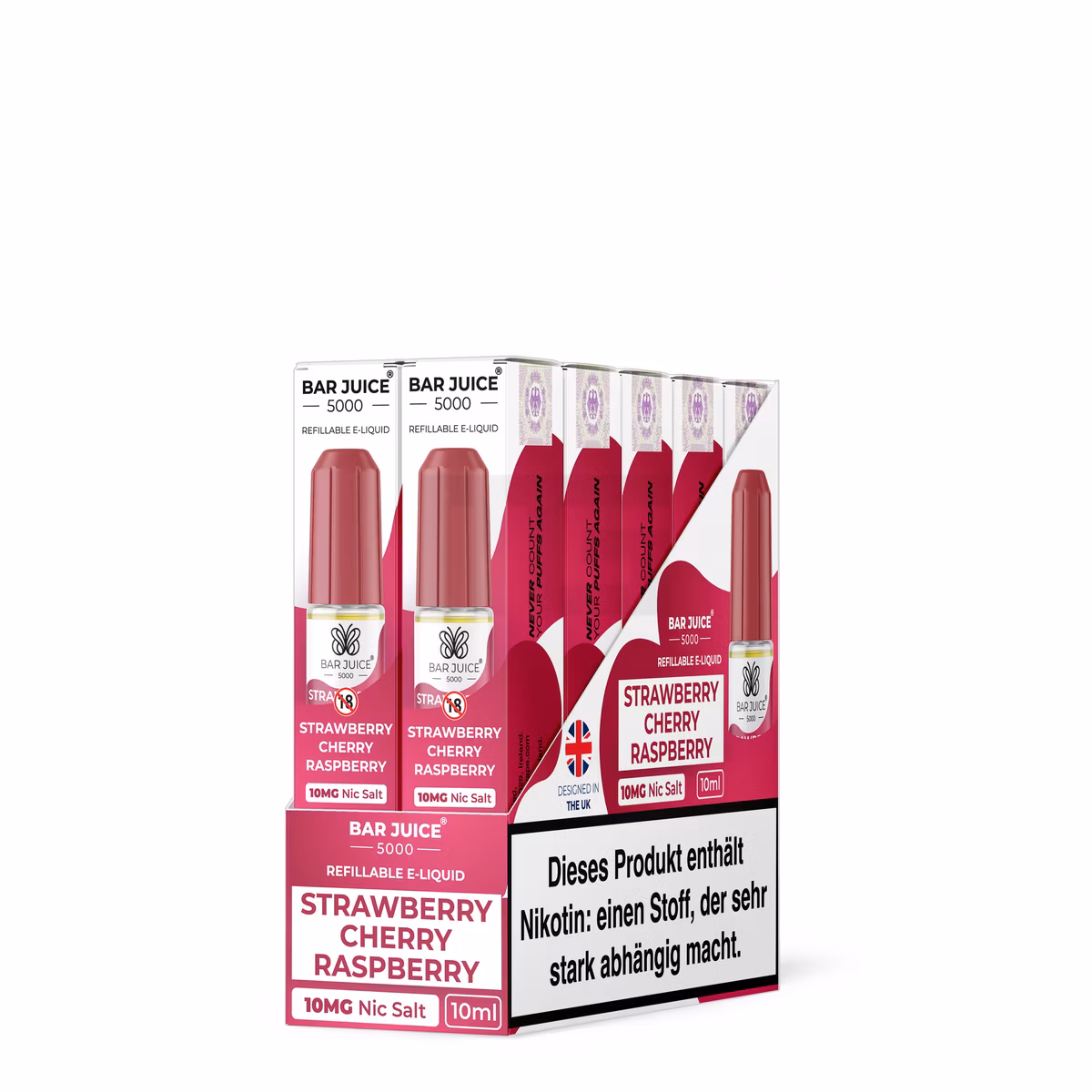 Bar Juice - 5000 - Strawberry Cherry Raspberry | Inhalt : 10ml | Nikotinsalz-Stärke : 10mg | Paketgröße : 1er Packung