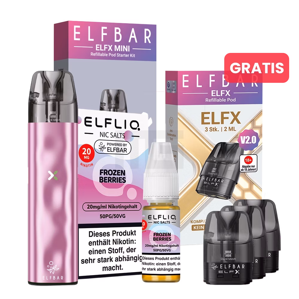 Elfbar - ELFX Mini + ELFLIQ + Gratis ELFX V2 Pod Tank Verdampfer - Aktion Elfbar - ELFX Mini + ELFLIQ + Gratis ELFX V2 Pod Tank Verdampfer - Aktion