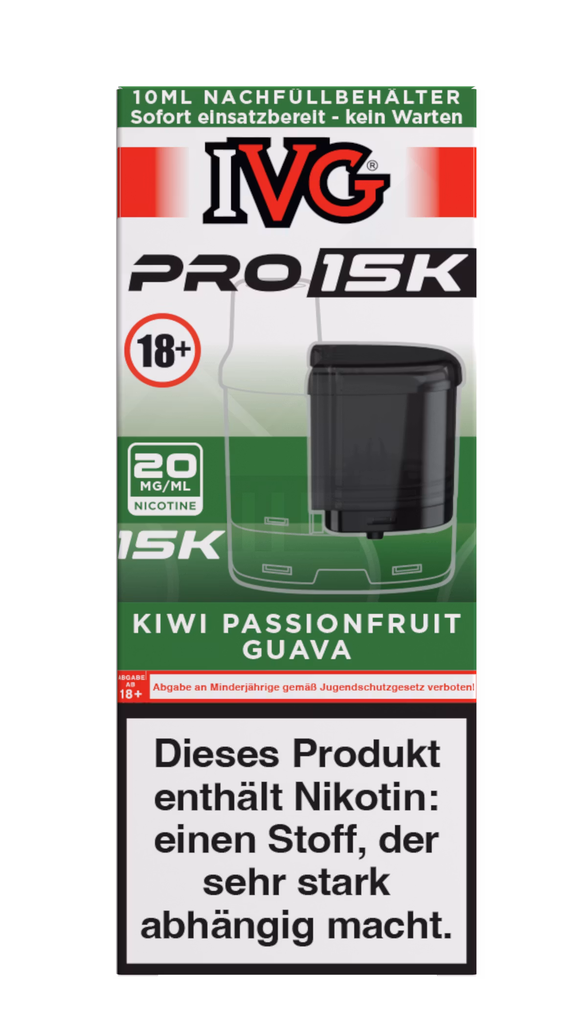 IVG - Pro 15K - 10ml Pod Nachfüllbehälter - Kiwi Passionfruit Guava - 20mg