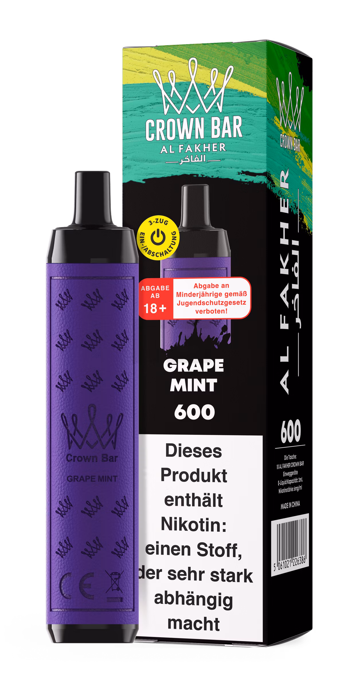 Al Fakher - Crown Bar - Einweg E-Zigarette - 2ml - 20mg - CP - Grape Mint