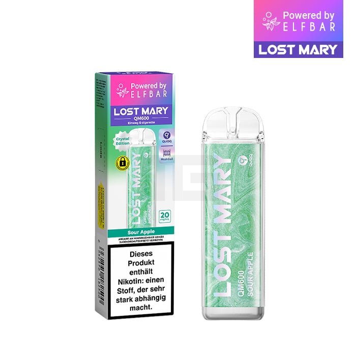 Lost Mary - QM600 - Einweg E-Zigarette - Sour Apple | Nikotinsalz-Stärke : 20mg | Paketgröße : 1er Packung Lost Mary - QM600 - Einweg E-Zigarette - Sour Apple | Nikotinsalz-Stärke : 20mg | Paketgröße : 1er Packung