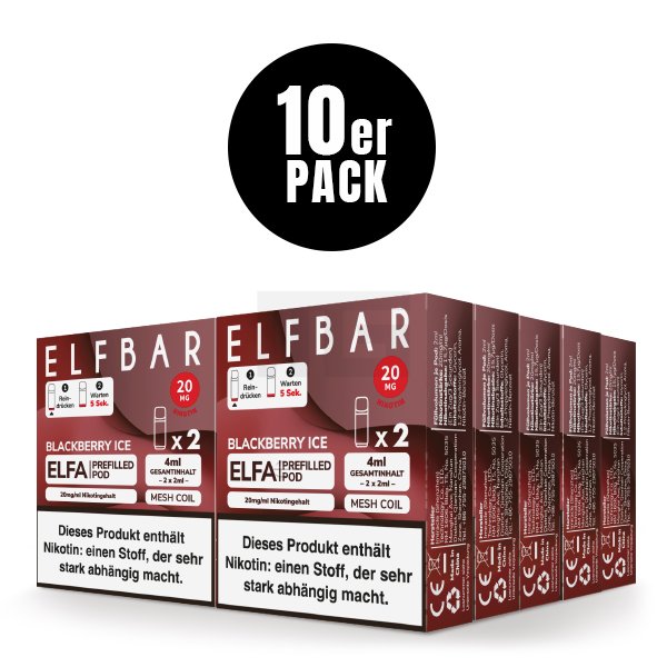 Elfbar - ELFA - Prefilled Pod - (VE= 10 Stück) Displaykarton - Blackberry Ice | Nikotinsalz-Stärke : 20mg