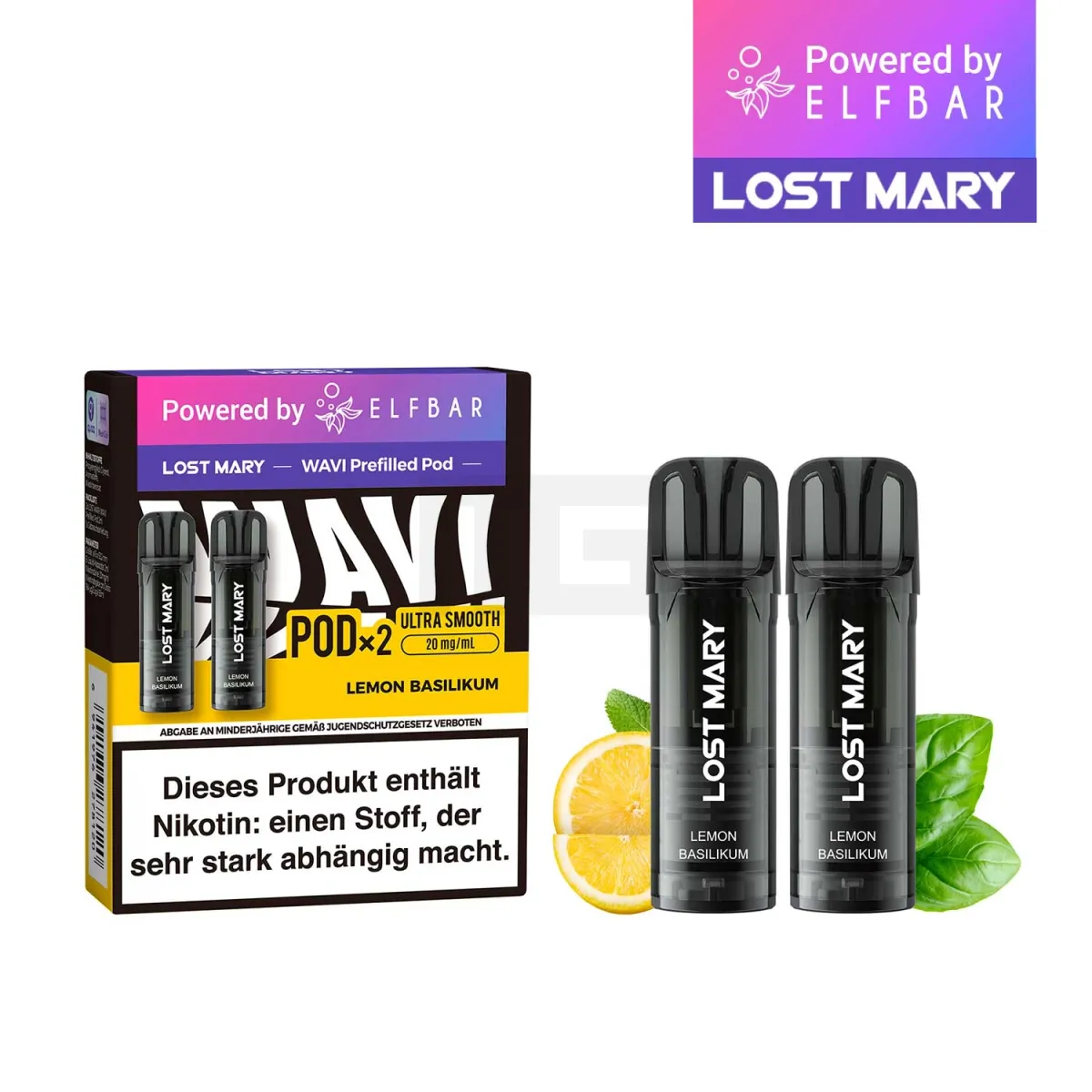 Lost Mary - Wavi - Prefilled Pods - Lemon Basilikum - 20mg Lost Mary - Wavi - Prefilled Pods - Lemon Basilikum - 20mg