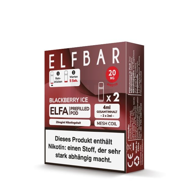Elfbar - ELFA - Prefilled Pod - 2ml - 2er Pack - Blackberry Ice Elfbar - ELFA - Prefilled Pod - 2ml - 2er Pack - Blackberry Ice