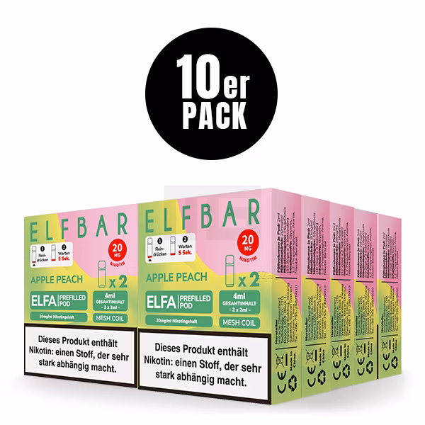 Elfbar - ELFA - Prefilled Pod - (VE= 10 Stück) Displaykarton - Apple Peach | Nikotinsalz-Stärke : 20mg