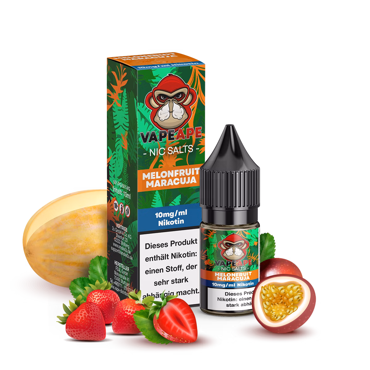 VapeApe - Nikotinsalz-Liquid - 10ml - Melonfruit Maracuja | Nikotinsalz-Stärke : 10mg VapeApe - Nikotinsalz-Liquid - 10ml - Melonfruit Maracuja | Nikotinsalz-Stärke : 10mg