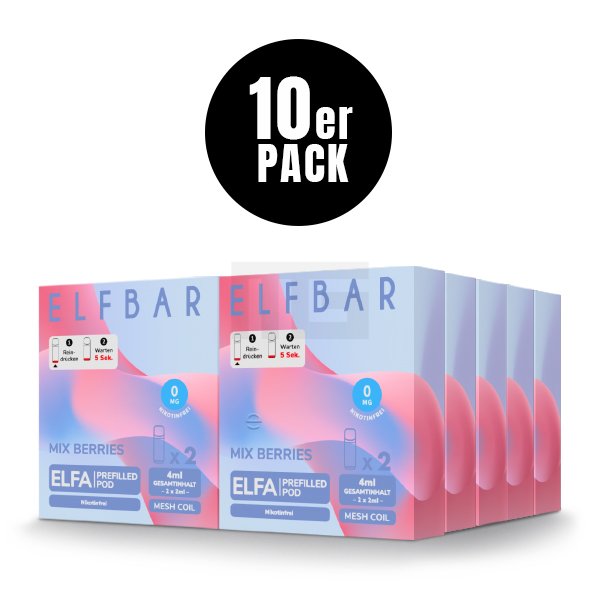 Elfbar - ELFA - Prefilled Pod - (VE= 10 Stück) Displaykarton - Mix Berries | Nikotinsalz-Stärke : 0mg