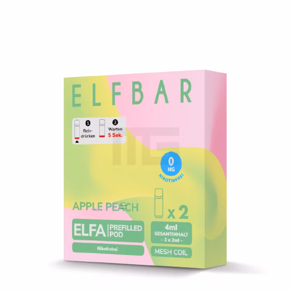 Elfbar - ELFA - Prefilled Pod - 2ml - 2er Pack - Nikotinfrei - Apple Peach