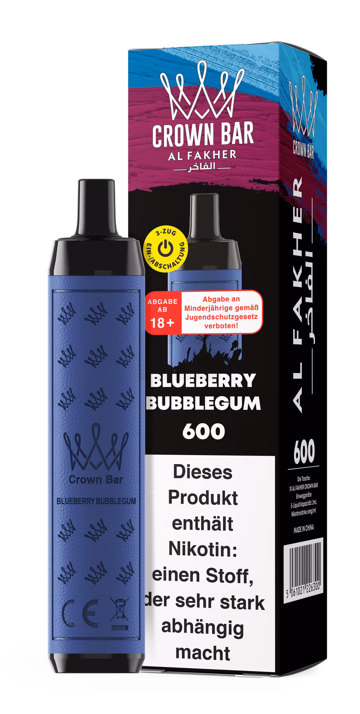 Al Fakher - Crown Bar - Einweg E-Zigarette - 2ml - 20mg - CP - Blueberry Bubblegum