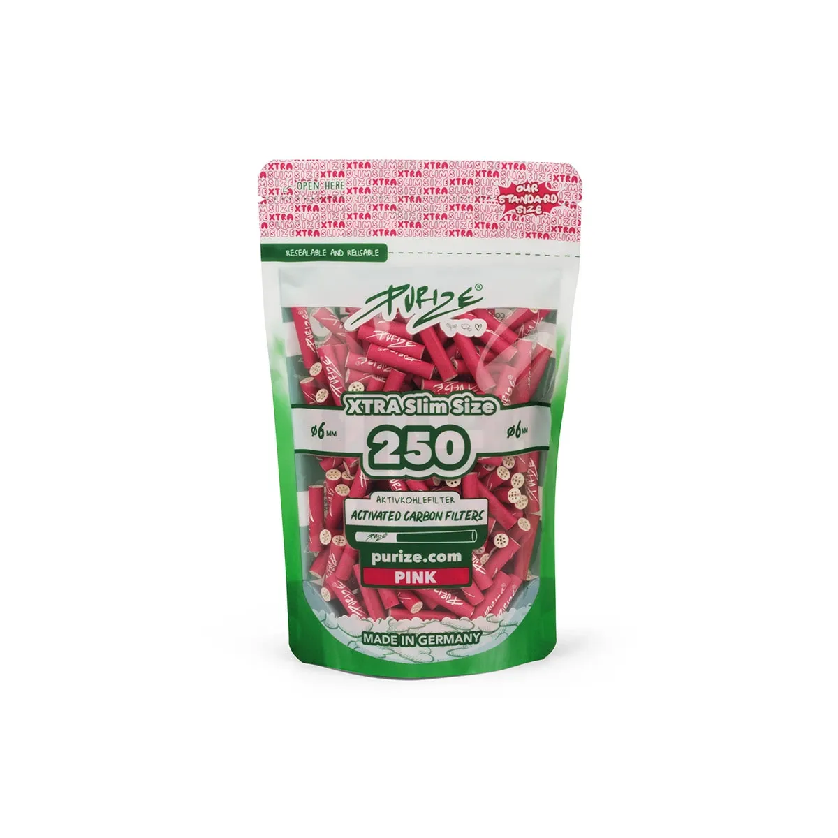 PURIZE - Aktivkohlefilter - XTRA Slime Size - Pink - ø 6mm - 250 Stück