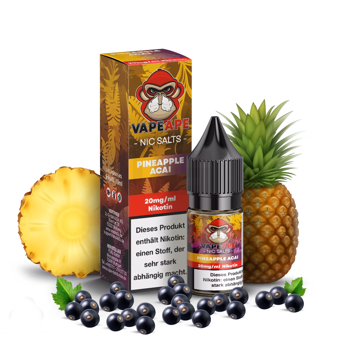 VapeApe - Nikotinsalz-Liquid - 10ml - Pineapple Açaí | Nikotinsalz-Stärke : 20mg VapeApe - Nikotinsalz-Liquid - 10ml - Pineapple Açaí | Nikotinsalz-Stärke : 20mg