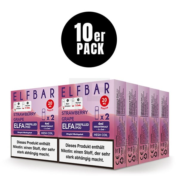 Elfbar - ELFA - Prefilled Pod - (VE= 10 Stück) Displaykarton - Strawberry Grape | Nikotinsalz-Stärke : 20mg Elfbar - ELFA - Prefilled Pod - (VE= 10 Stück) Displaykarton - Strawberry Grape | Nikotinsalz-Stärke : 20mg