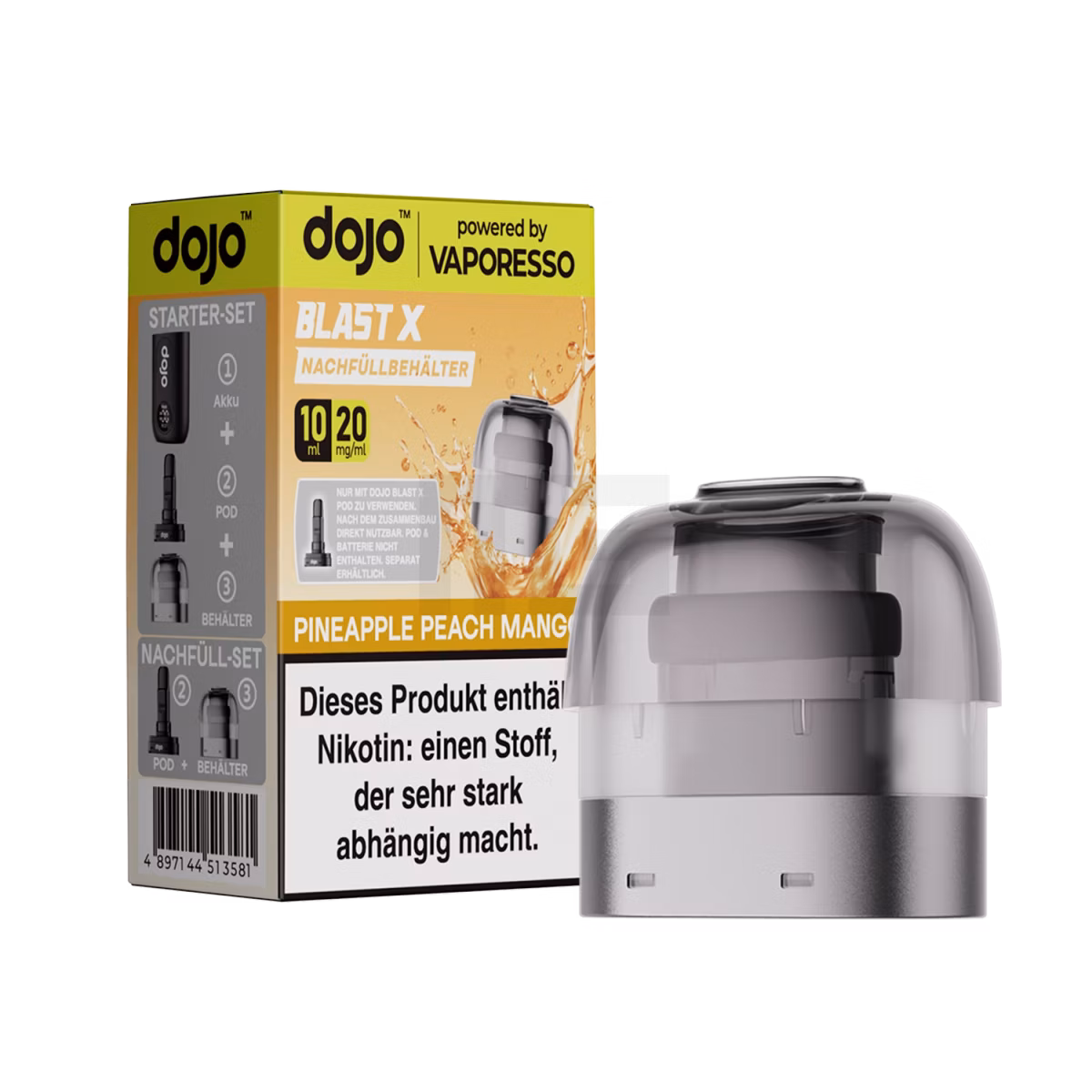 Vaporesso - Dojo Blast X - 10ml Pod Nachfüllbehälter - Pineapple Peach Mango - 20mg Vaporesso - Dojo Blast X - 10ml Pod Nachfüllbehälter - Pineapple Peach Mango - 20mg