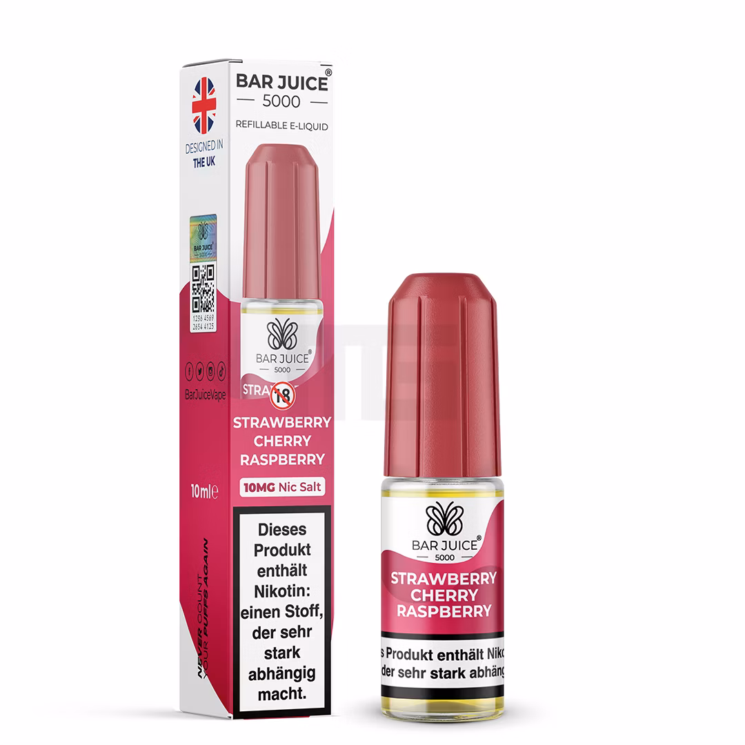 Bar Juice - 5000 - Strawberry Cherry Raspberry | Inhalt : 10ml | Nikotinsalz-Stärke : 10mg | Paketgröße : 1er Packung