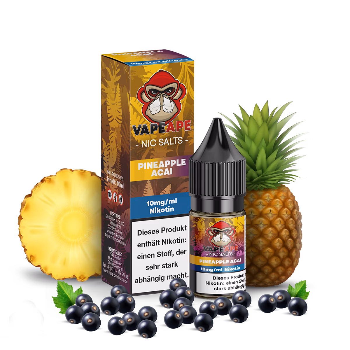VapeApe - Nikotinsalz-Liquid - 10ml - Pineapple Açaí | Nikotinsalz-Stärke : 10mg VapeApe - Nikotinsalz-Liquid - 10ml - Pineapple Açaí | Nikotinsalz-Stärke : 10mg