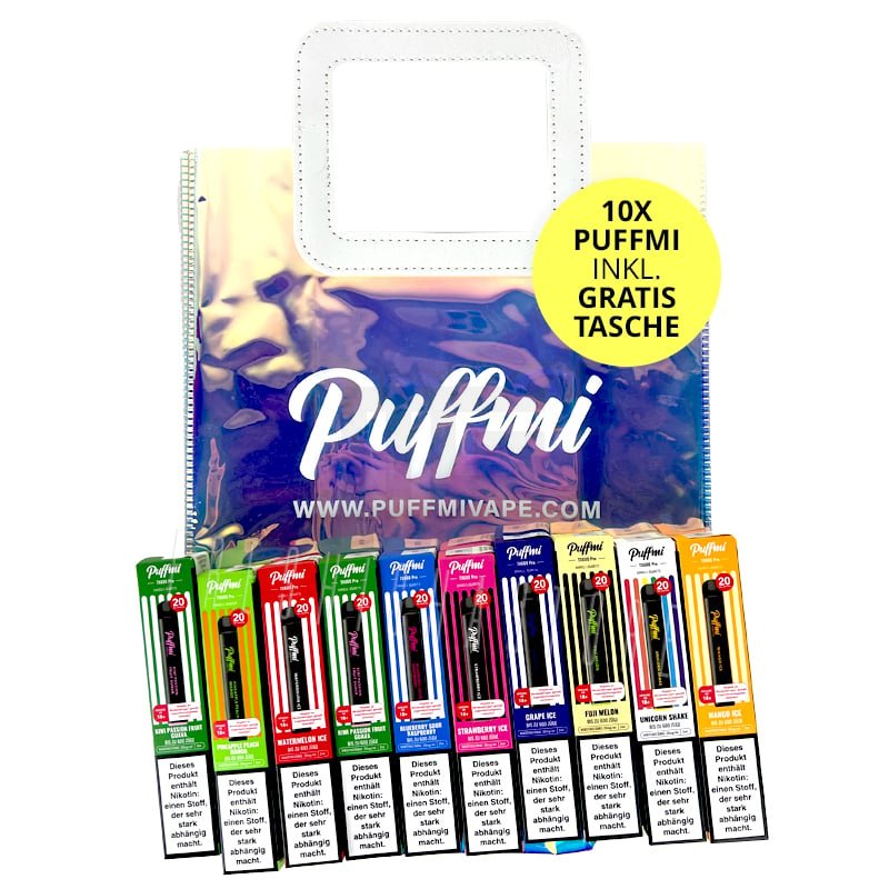 puffmi-tx600-pro-vape-gratis-tasche-10er-paket PUFFMI Einweg E-Zigaretten - 10er Probierpaket inkl. Gratis Tasche