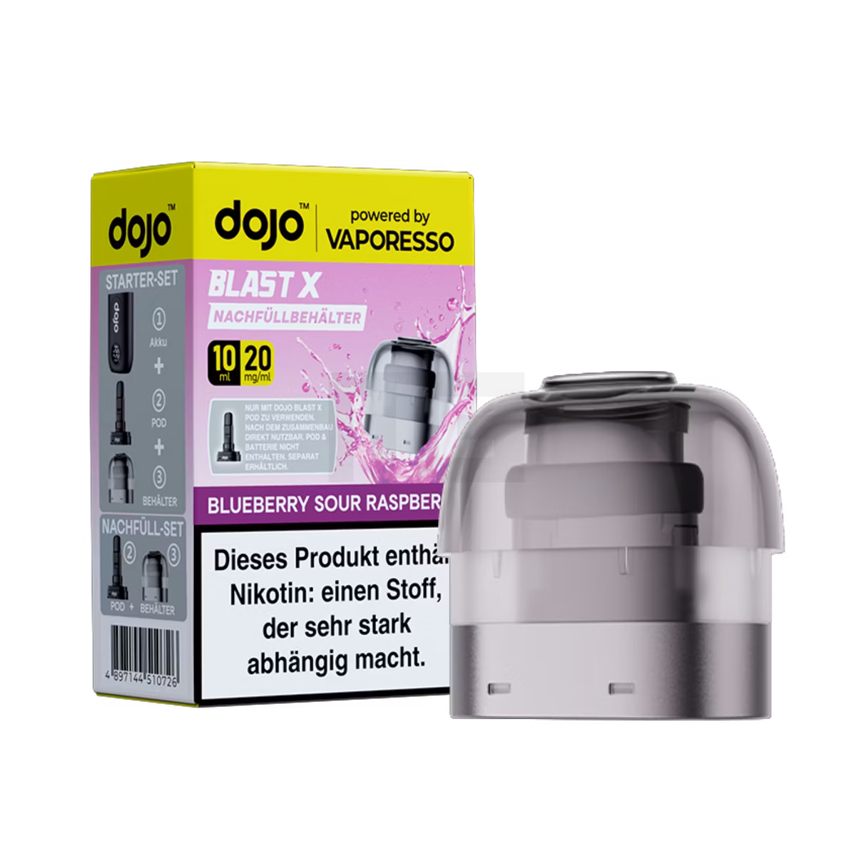 Vaporesso - Dojo Blast X - 10ml Pod Nachfüllbehälter - Blueberry Sour Raspberry - 20mg