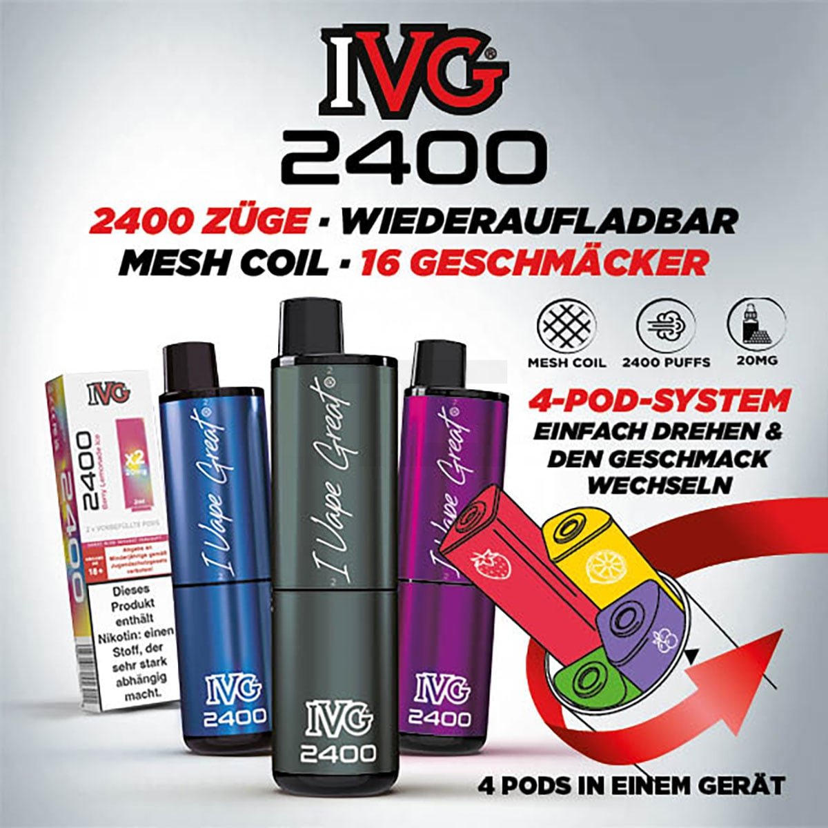 IVG - 2400 - Prefilled Pod - 2ml - 2er Pack - Berry Lemonade Ice IVG - 2400 - Prefilled Pod - 2ml - 2er Pack - Berry Lemonade Ice