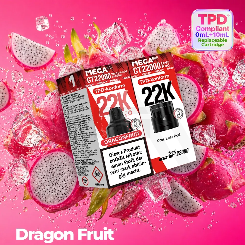 MegaBar GT22000 Leer Pod & 10ml E-Liquid BehÀlter Dragonfruit 20mg MegaBar GT22000 Leer Pod & 10ml E-Liquid BehÀlter Dragonfruit 20mg