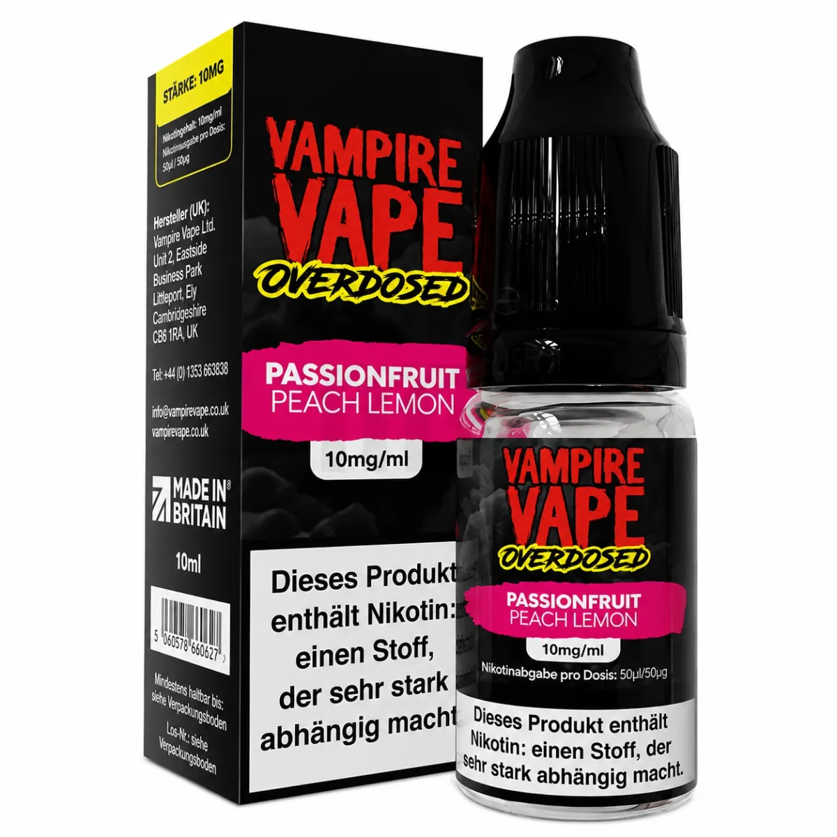 Vampire Vape - Overdosed - Nikotinsalz-Liquid - 10ml - Passionfruit Peach Lemon | Nikotinsalz-Stärke : 10mg