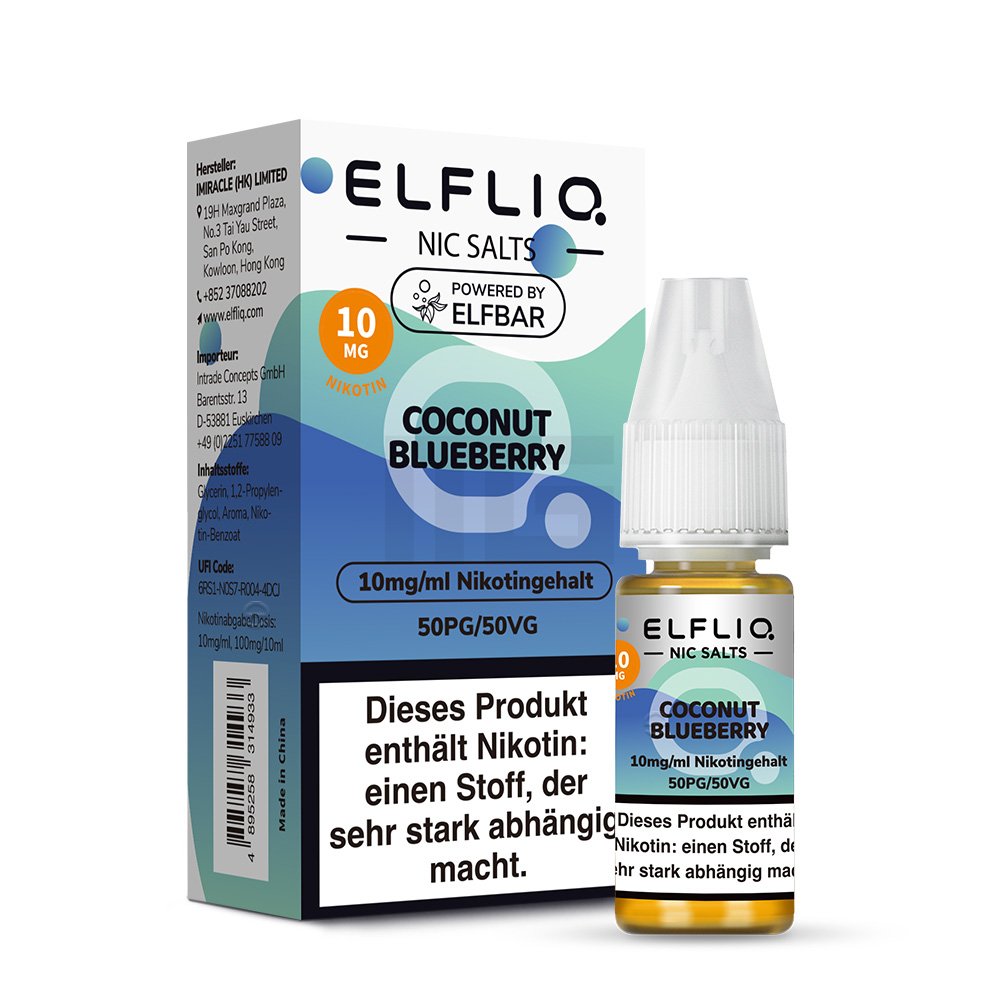 Elfbar - ElfLiq - 10ml - Coconut Blueberry | Nikotinsalz-Stärke : 10mg Elfbar - ElfLiq - 10ml - Coconut Blueberry | Nikotinsalz-Stärke : 10mg