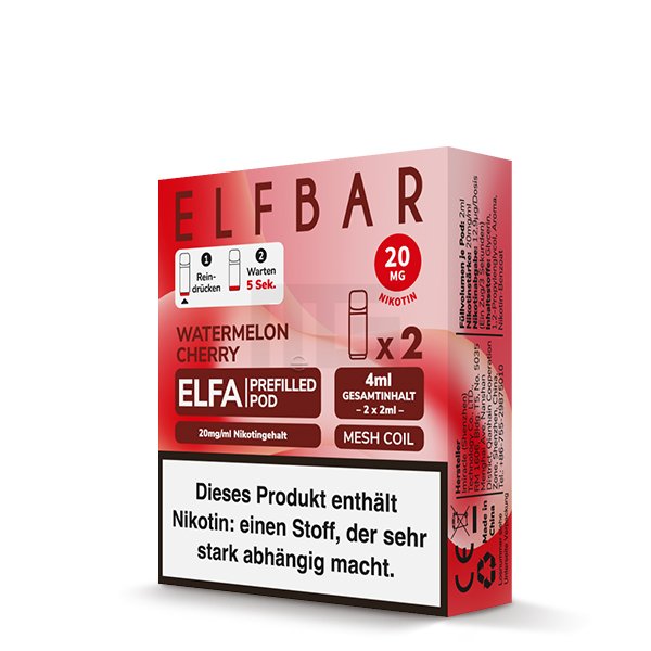 Elfbar - ELFA - Prefilled Pod - 2ml - 2er Pack - Watermelon Cherry Elfbar - ELFA - Prefilled Pod - 2ml - 2er Pack - Watermelon Cherry