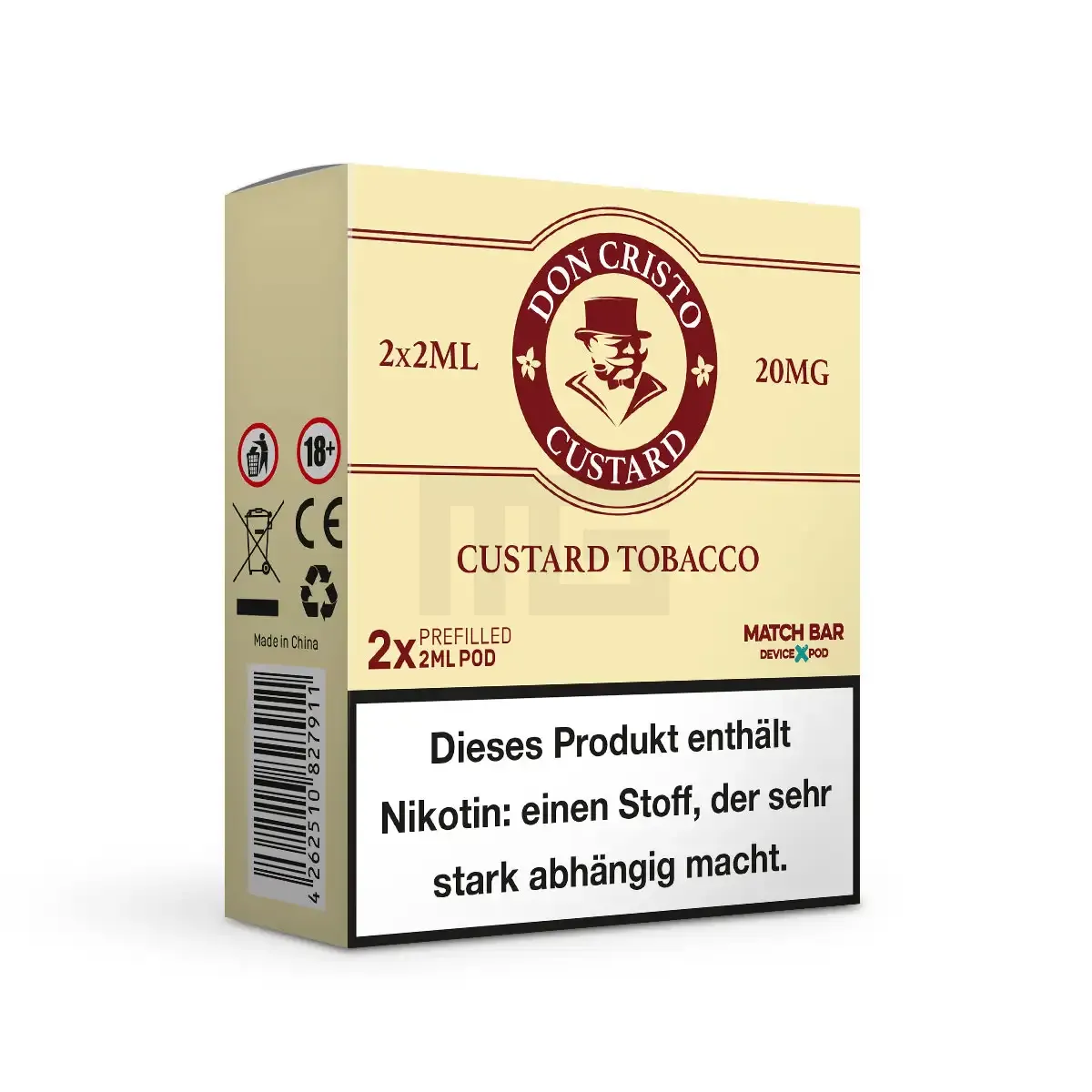 Don Cristo - Prefilled Pods - Custard Tobacco | Nikotinsalz-Stärke : 20mg | Paketgröße : 1er Packung