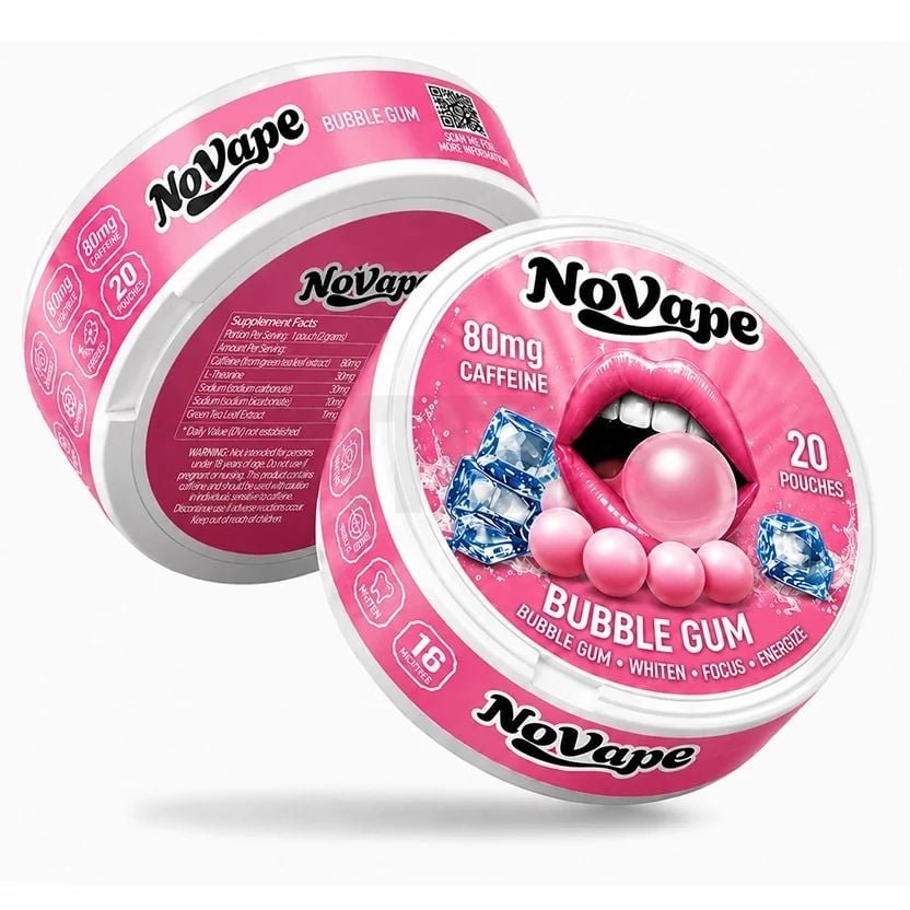 NoVape - Koffein Pouches - Bubble Gum - 80mg - 20 Stück NoVape - Koffein Pouches - Bubble Gum - 80mg - 20 Stück