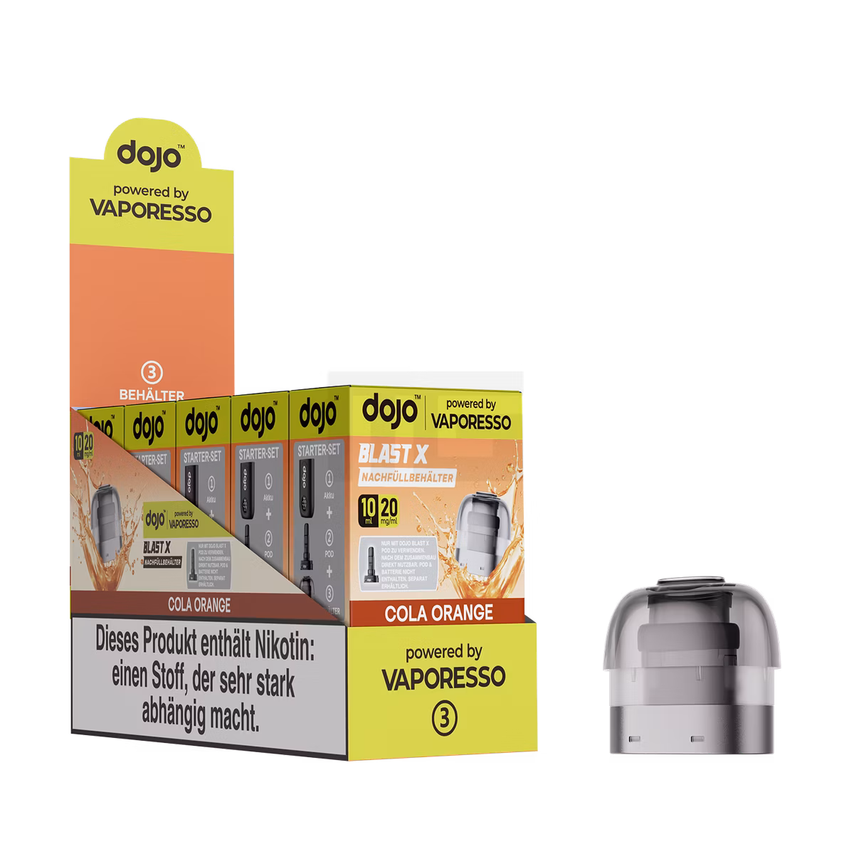 Vaporesso - Dojo Blast X - 10ml Pod Nachfüllbehälter - Cola Orange - 20mg Vaporesso, Dojo, BLAST X, Nikotinsystem, Cola Orange