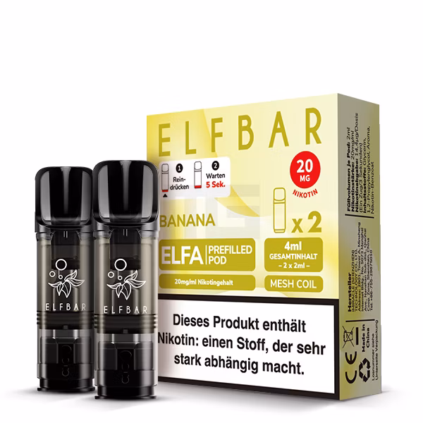 Elfbar - ELFA - Prefilled Pod - 2ml - 2er Pack - Banana Elfbar - ELFA - Prefilled Pod - 2ml - 2er Pack - Banana