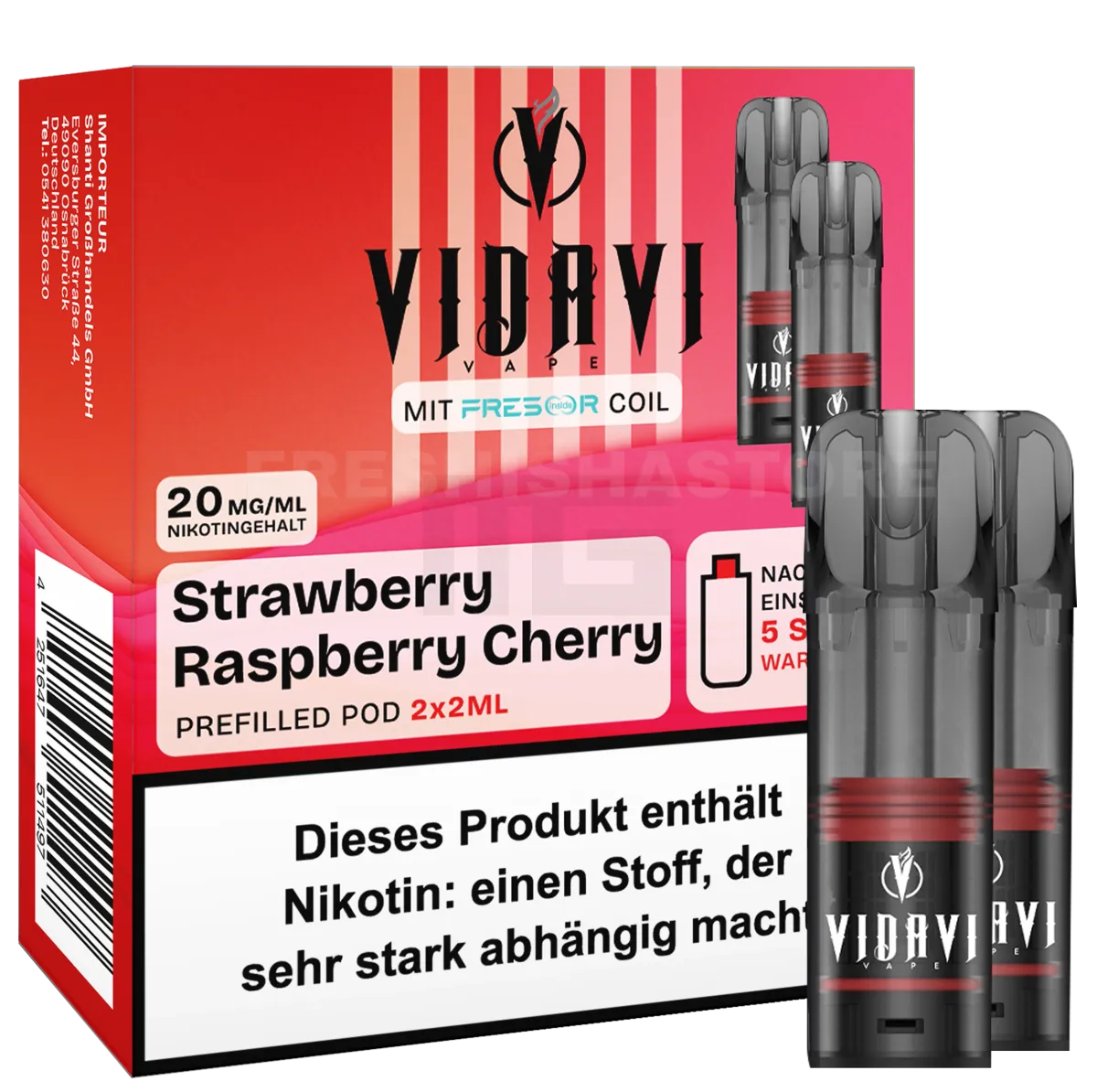 VIDAVI - Prefilled Pod - 2ml - 2er Pack - Strawberry Raspberry Cherry VIDAVI - Prefilled Pod - 2ml - 2er Pack - Strawberry Raspberry Cherry
