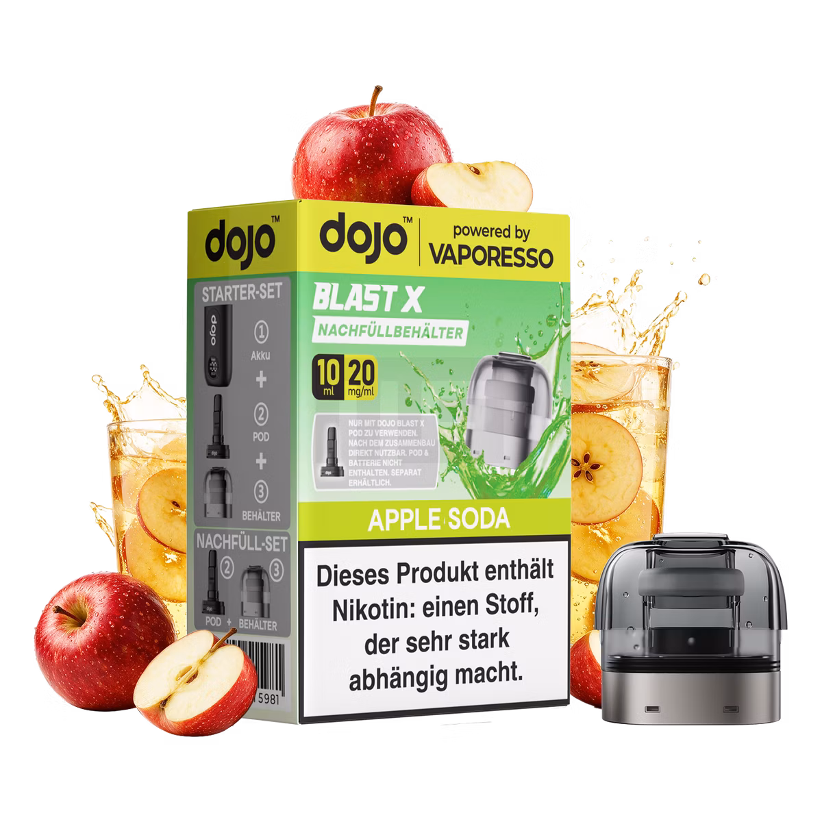 Vaporesso - Dojo Blast X - 10ml Pod Nachfüllbehälter - Apple Soda - 20mg Vaporesso - Dojo Blast X - 10ml Pod Nachfüllbehälter - Apple Soda - 20mg