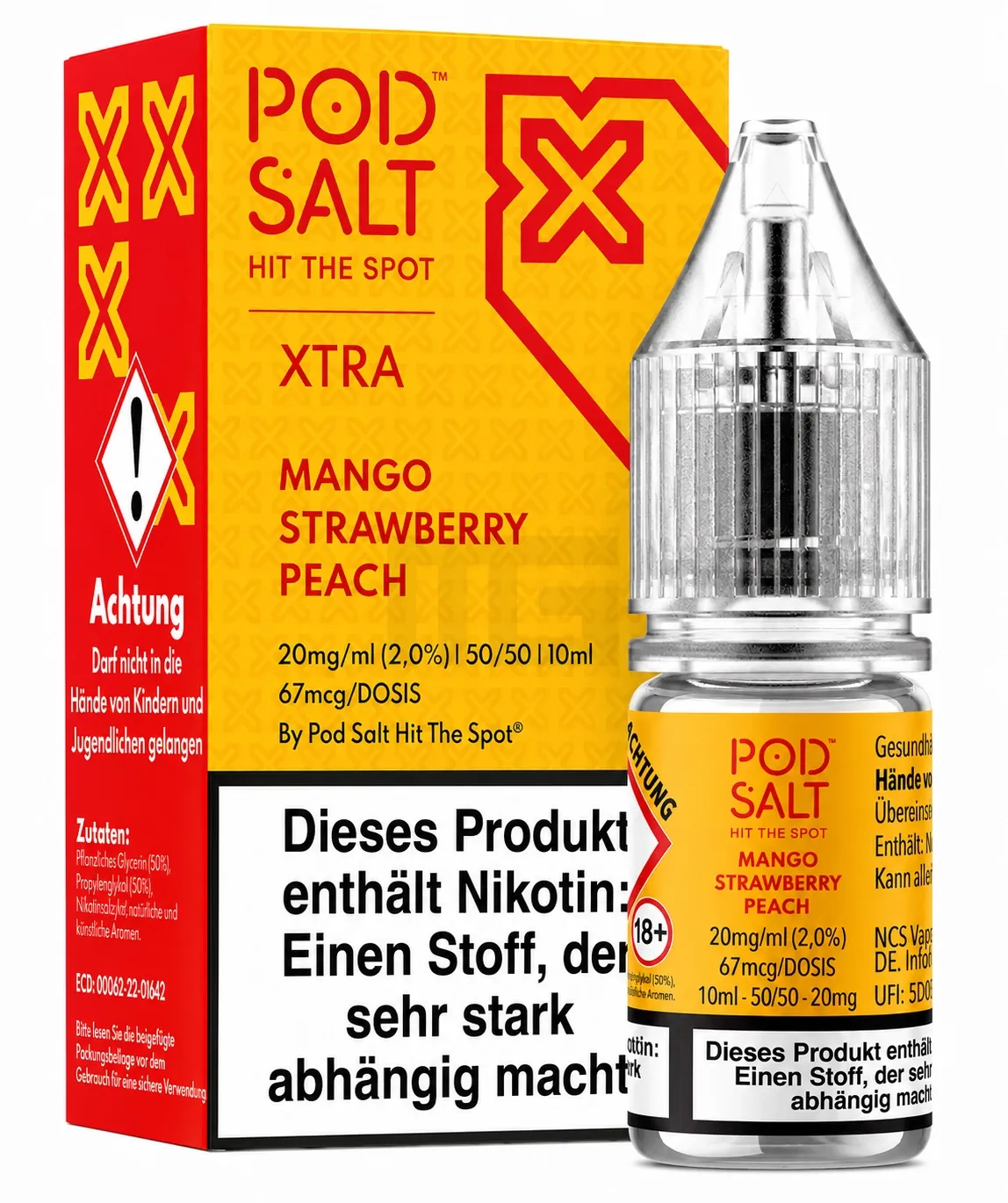 Pod Salt - Xtra - Mango Strawberry Peach - Nikotinsalz-Liquid - 10ml - 20mg Pod Salt - Xtra - Mango Strawberry Peach - Nikotinsalz-Liquid - 10ml - 20mg