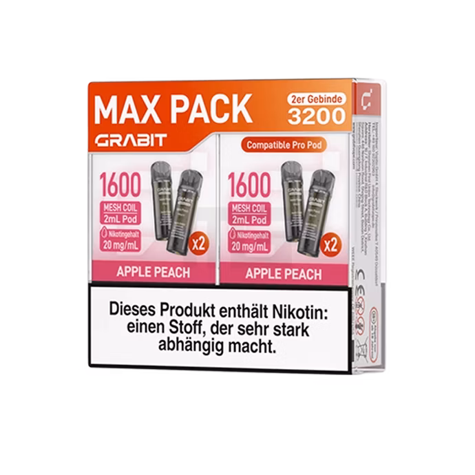 GRABIT - Pro - Prefilled Pod - Apple Peach - Max Pack - 4er Packung - 2ml GRABIT - Pro - Prefilled Pod - Apple Peach - Max Pack - 4er Packung - 2ml