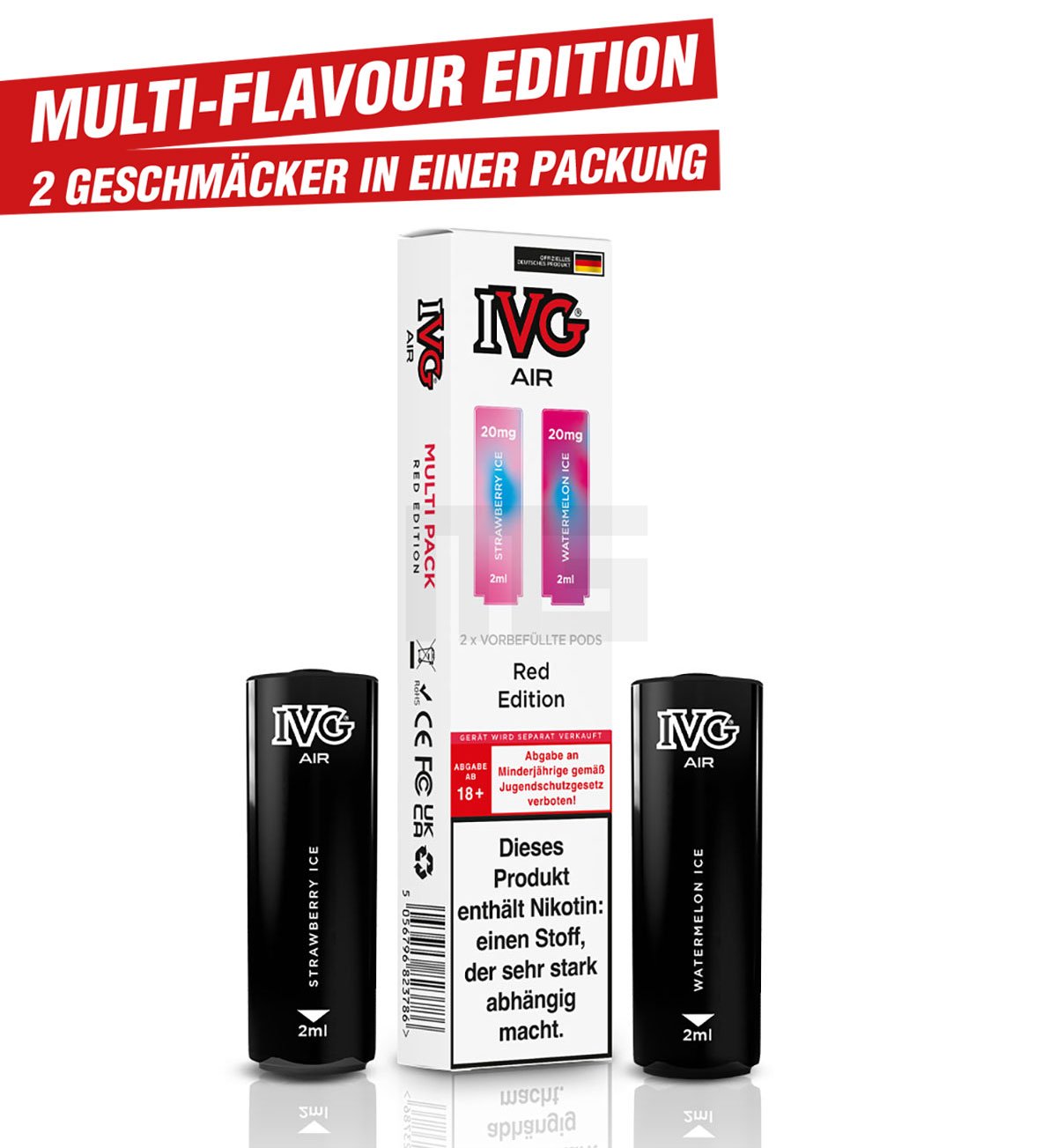 IVG - AIR - Prefilled Pod - Multi Flavour Edition - 2ml - Red Edition (Strawberry Ice & Watermelon Ice) | Nikotinsalz-Stärke : 20mg | Paketgröße : 1er Packung