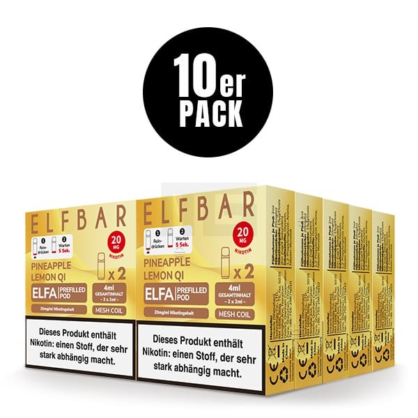 Elfbar - ELFA - Prefilled Pod - (VE= 10 Stück) Displaykarton - Pineapple Lemon Qi | Nikotinsalz-Stärke : 20mg Elfbar - ELFA - Prefilled Pod - (VE= 10 Stück) Displaykarton - Pineapple Lemon Qi | Nikotinsalz-Stärke : 20mg