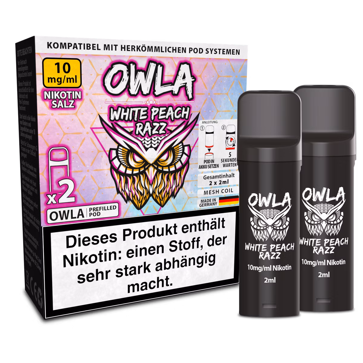 OWLA - Prefilled Pods - White Peach Razz | Nikotinsalz-Stärke : 10mg | Paketgröße : 1er Packung