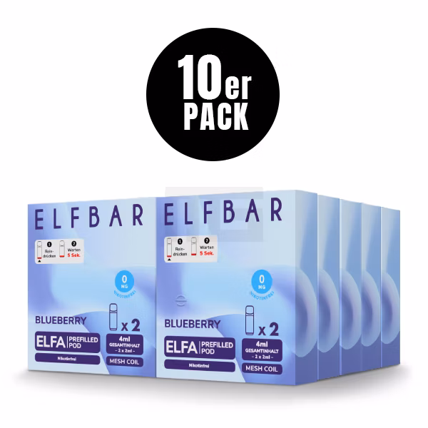 Elfbar - ELFA - Prefilled Pod - (VE= 10 Stück) Displaykarton - Blueberry | Nikotinsalz-Stärke : 0mg
