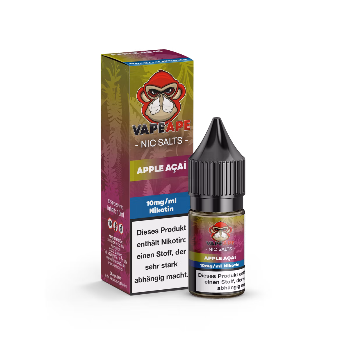 VapeApe - Nikotinsalz-Liquid - 10ml - Apple Açaí | Nikotinsalz-Stärke : 10mg VapeApe - Nikotinsalz-Liquid - 10ml - Apple Açaí | Nikotinsalz-Stärke : 10mg